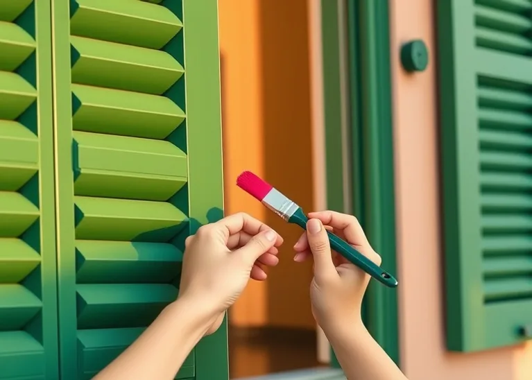 Mise en peinture au pinceau de volets et d'encadrements en bois