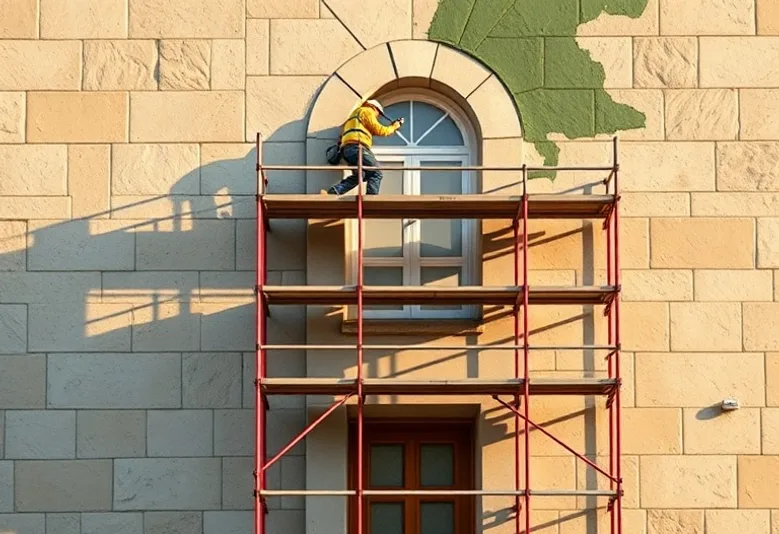 Ravalement de façade en pierre, nettoyage et application d'enduit